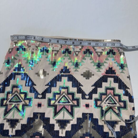 Express Skirt Womens Aztec Print Sequin Mini Size XS Elastic Waist Western Boho - Picture 7 of 8